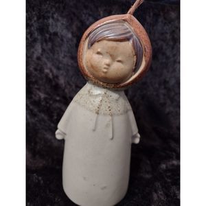 Rare Vtg Hanging Speckled Stoneware Girl Doll Bell Art Pottery Scandinavian?